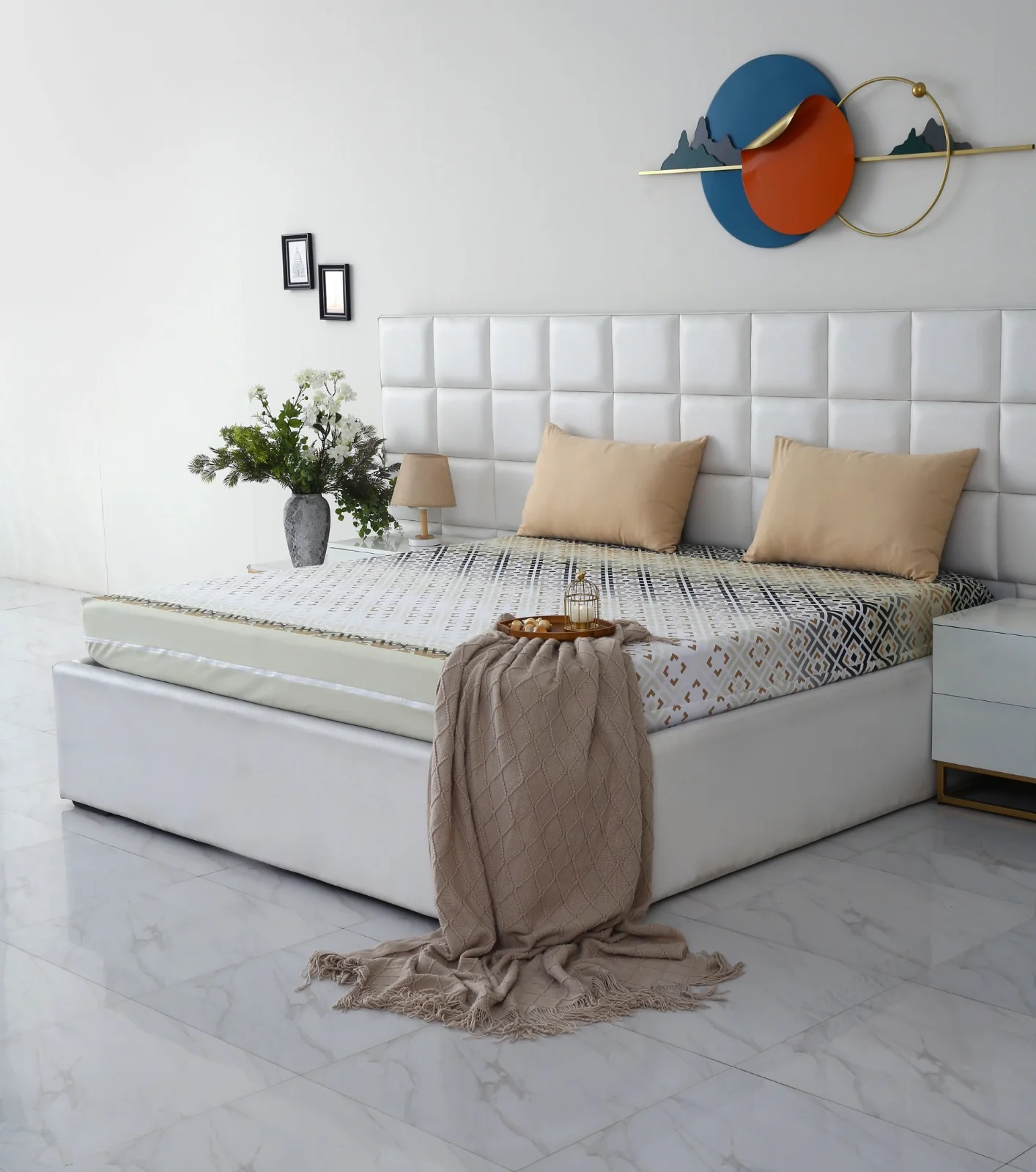 Zipper Mattress Cover Printed-Beige Square - Image 2