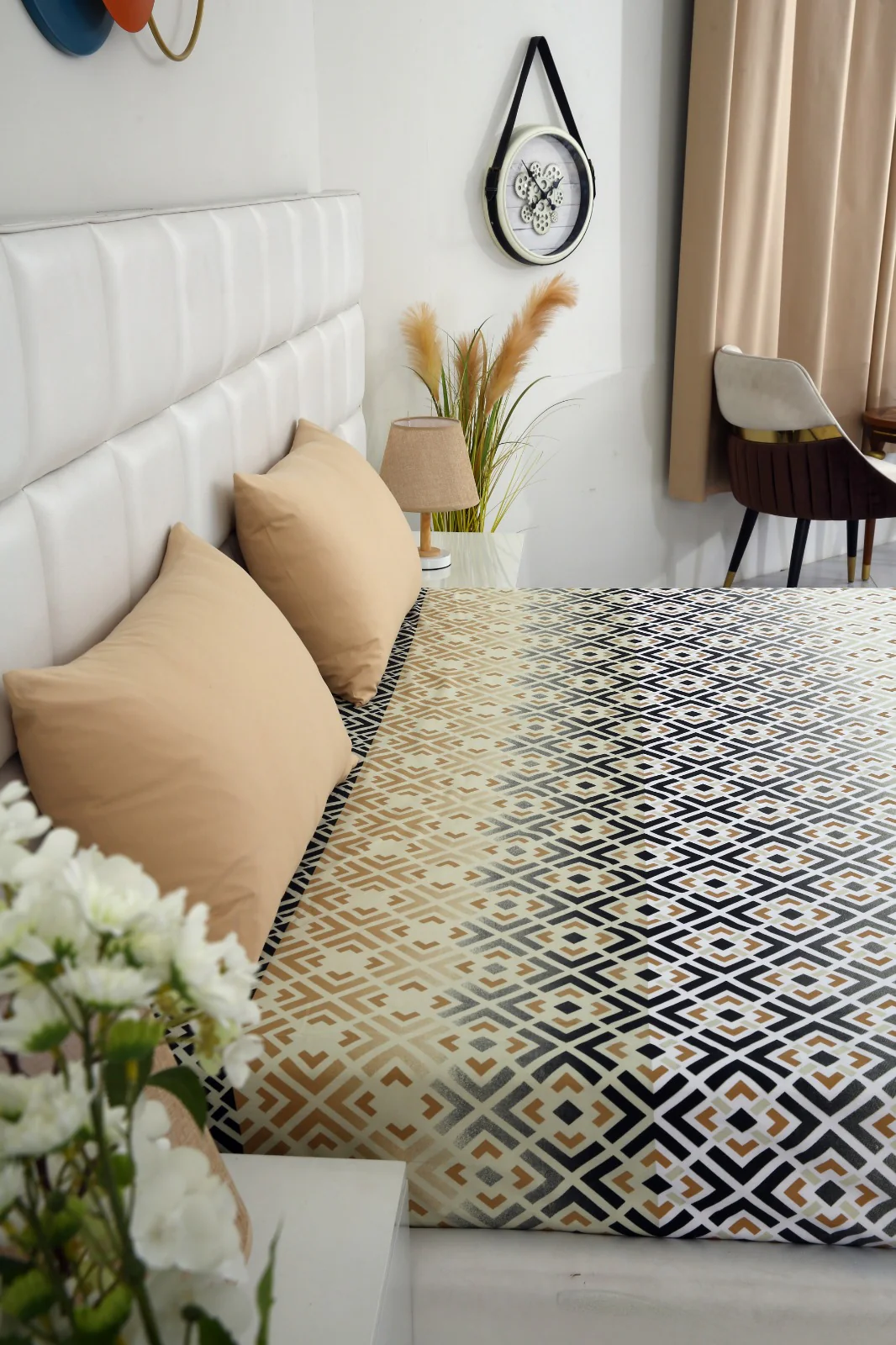 Zipper Mattress Cover Printed-Beige Square - Image 3