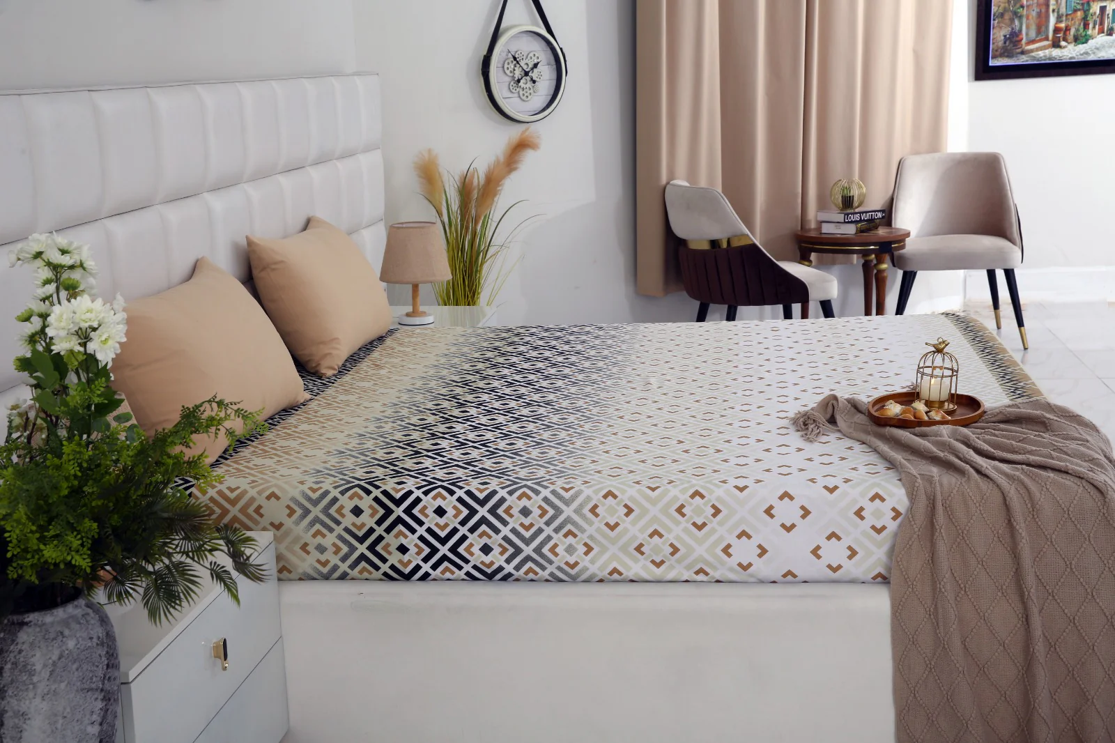 Zipper Mattress Cover Printed-Beige Square - Image 4