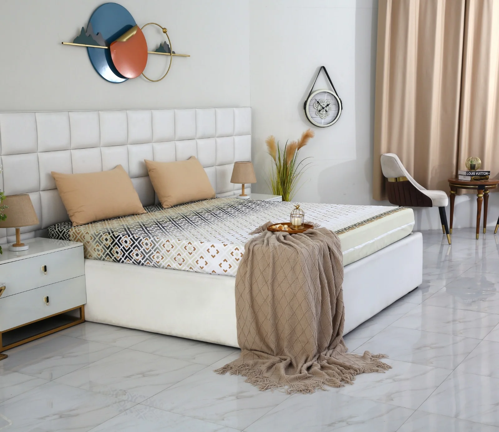 Zipper Mattress Cover Printed-Beige Square - Image 5
