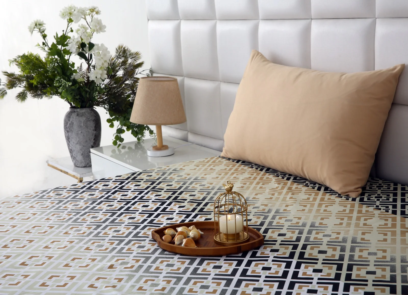 Zipper Mattress Cover Printed-Beige Square - Image 7