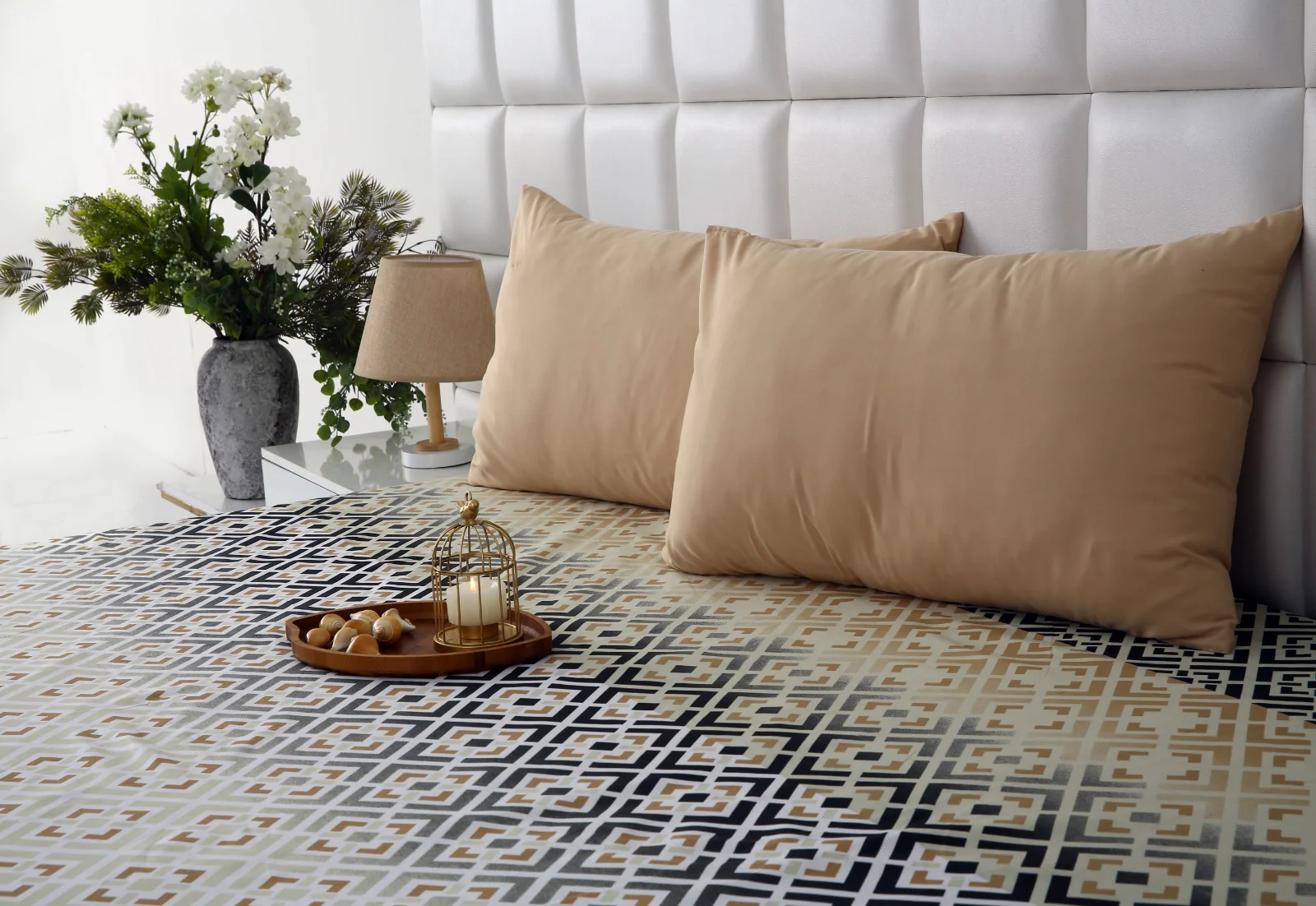 Zipper Mattress Cover Printed-Beige Square - Image 8