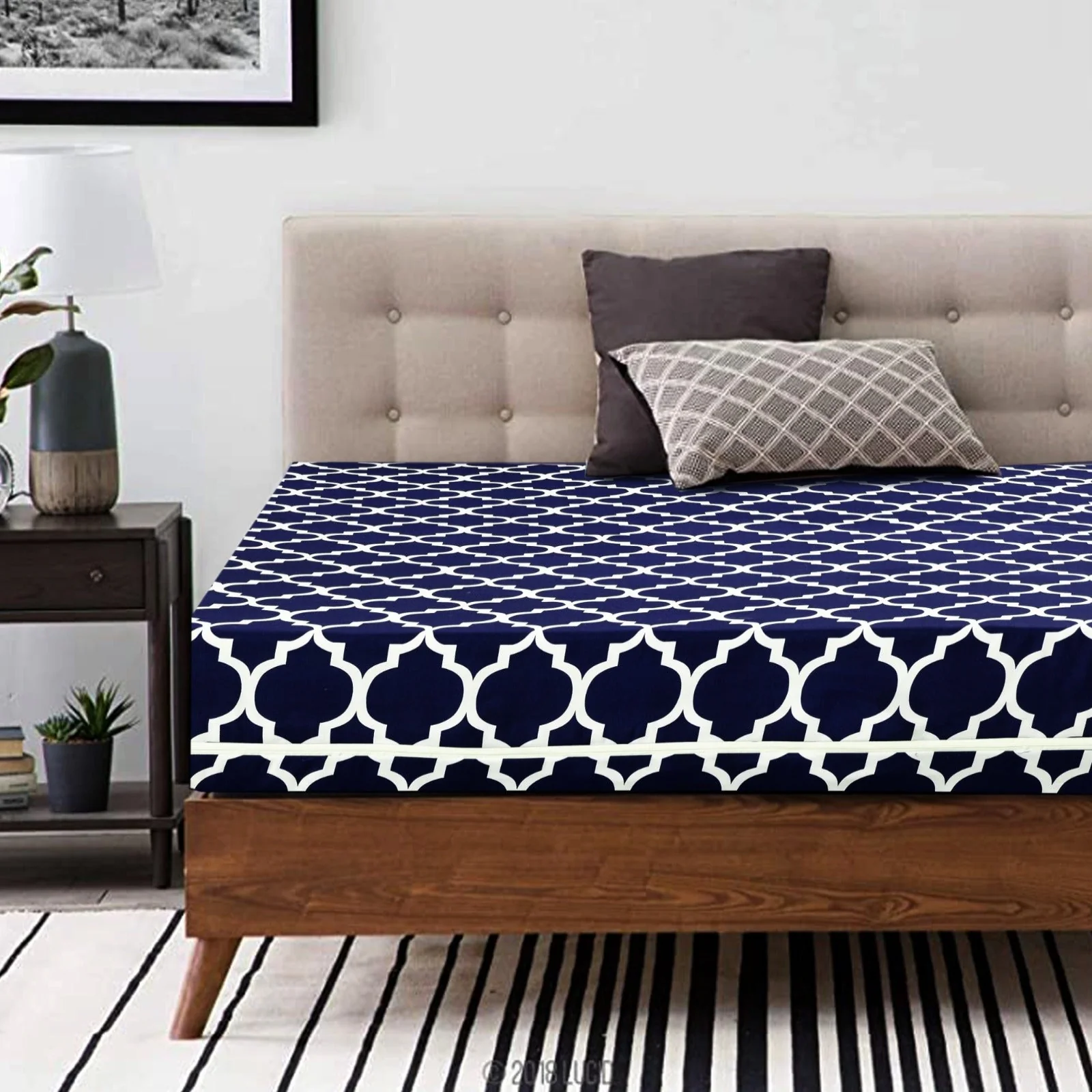 Zipper Mattress Cover Printed-Blue Geometric - Image 3