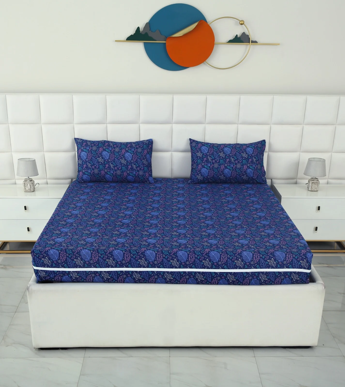 Zipper Mattress Cover Printed-Blue Lilly - Image 11