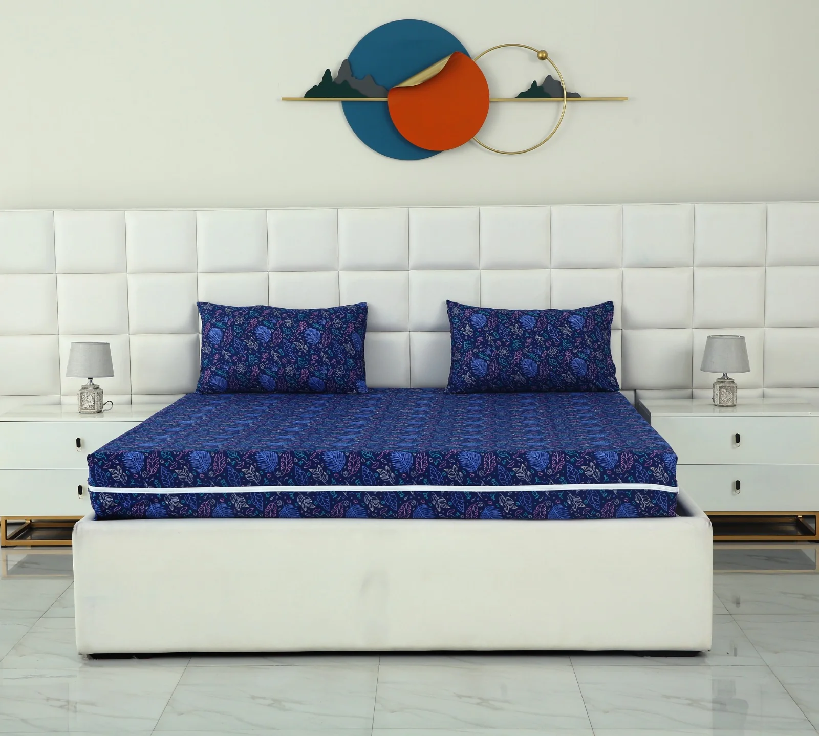 Zipper Mattress Cover Printed-Blue Lilly - Image 3