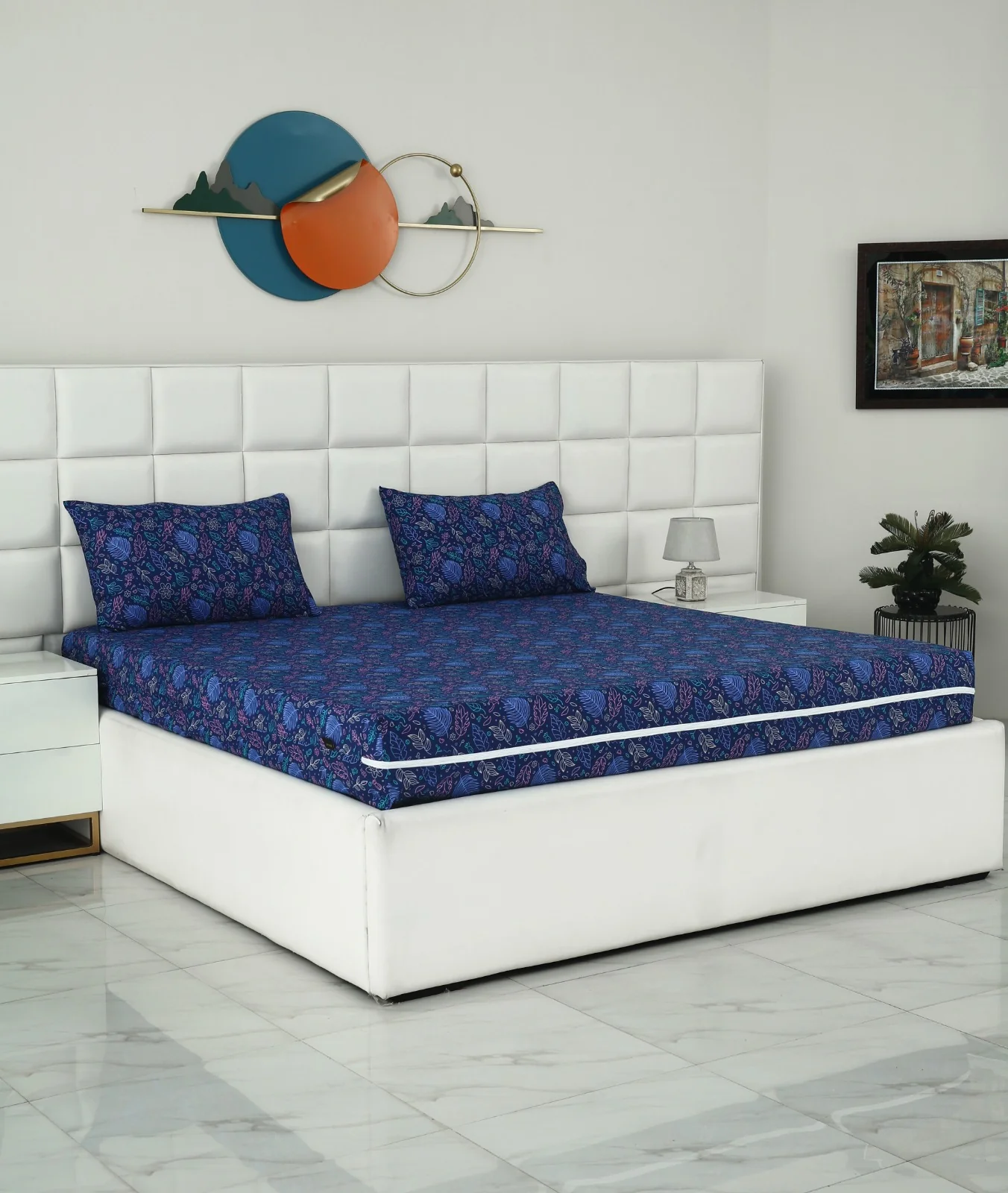 Zipper Mattress Cover Printed-Blue Lilly - Image 5