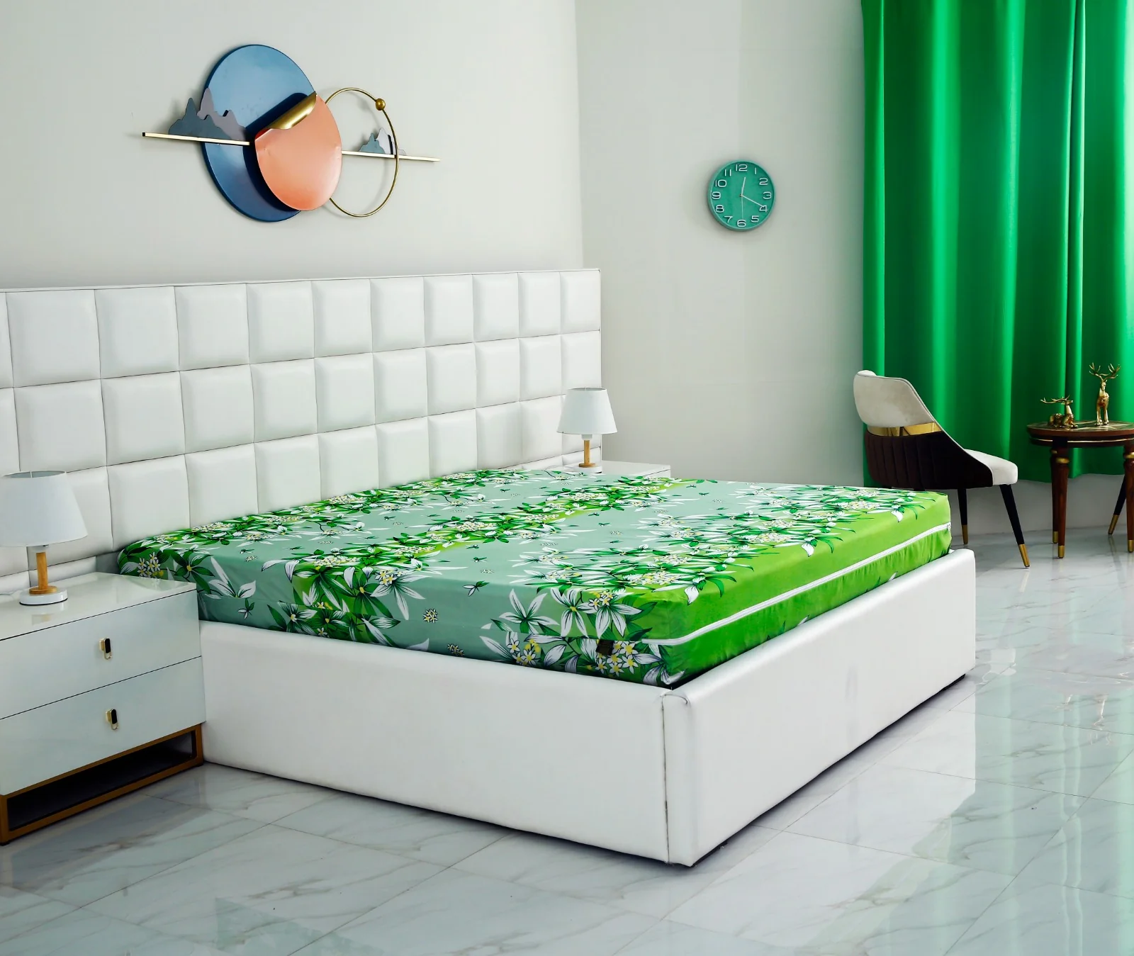 Zipper Mattress Cover Printed-Green Gold - Image 3