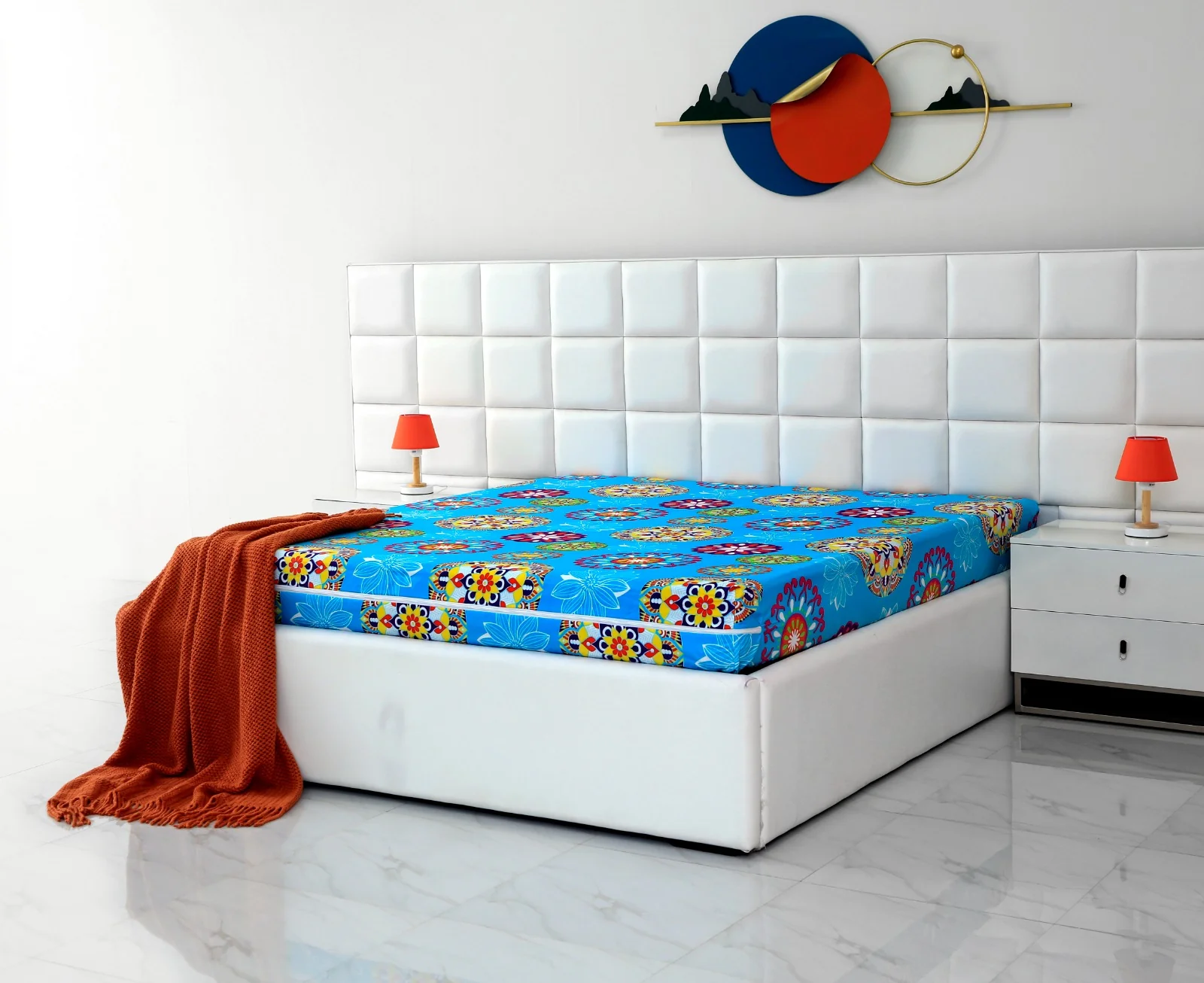 Zipper Mattress Cover Printed-Turquoise Flower - Image 3