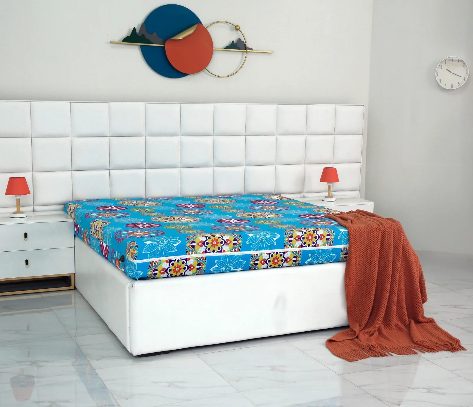 Zipper Mattress Cover Printed-Turquoise Flower - Image 5