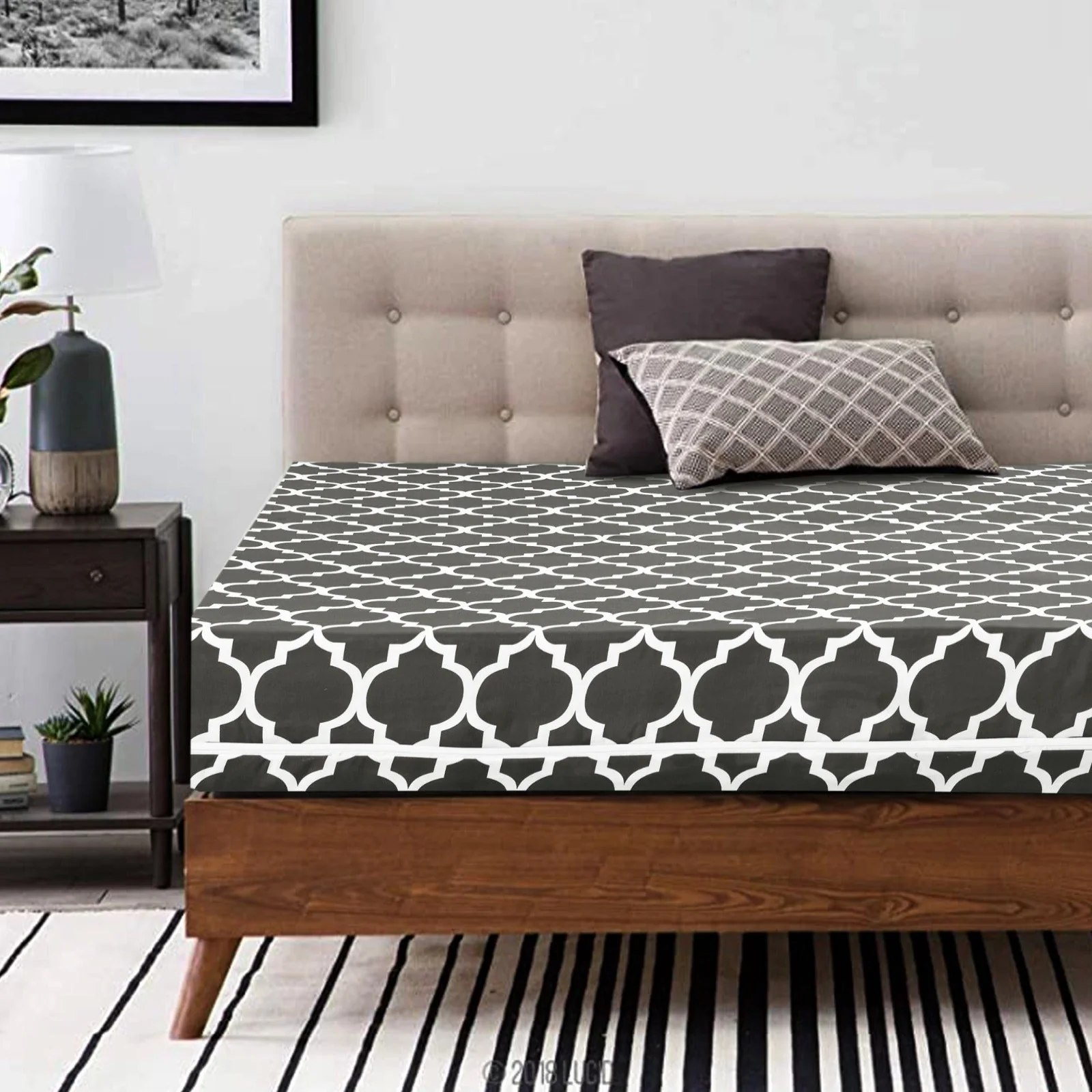 Zipper Mattress Cover Printed-Grey Geometric - Image 3