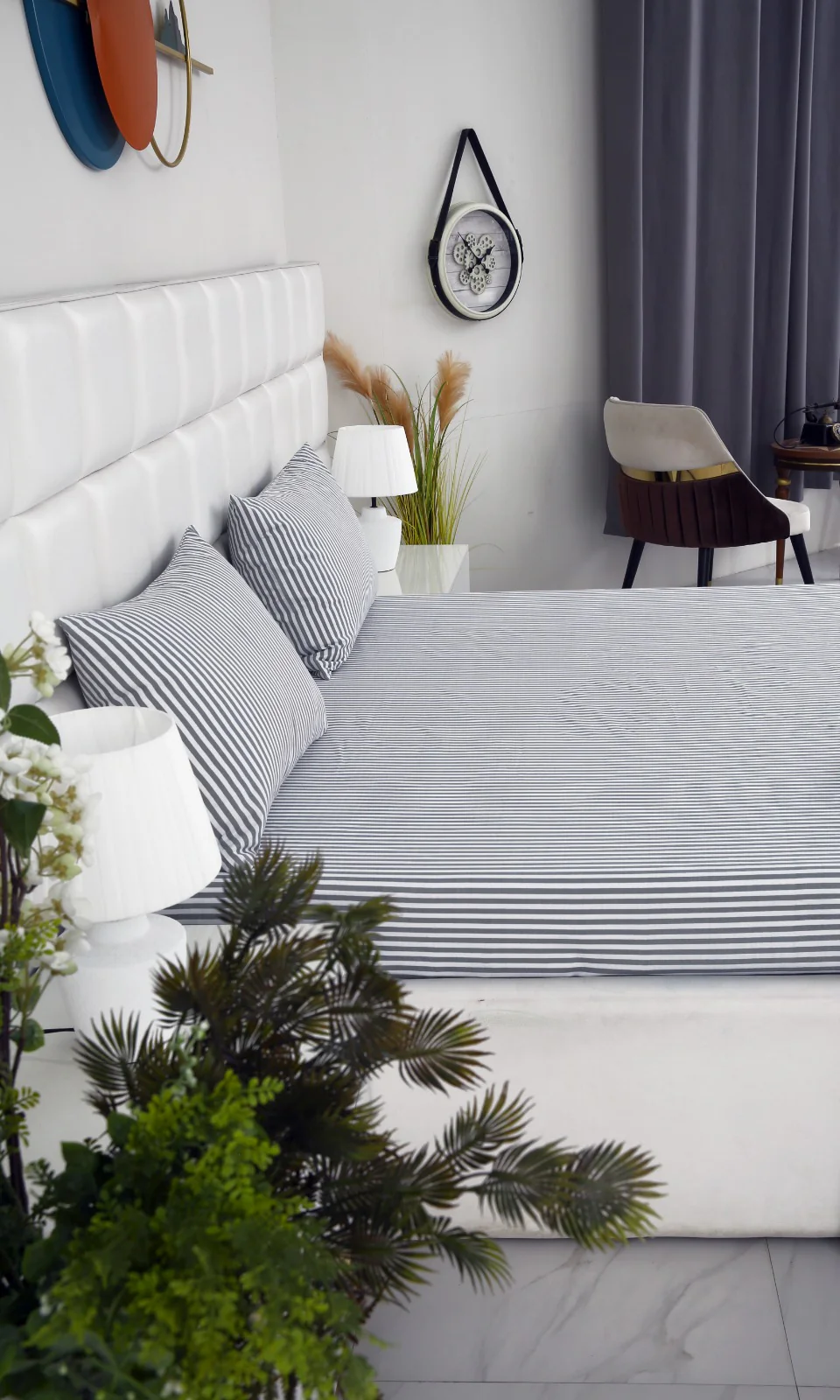 Zipper Mattress Cover Printed-Grey Stripes - Image 2