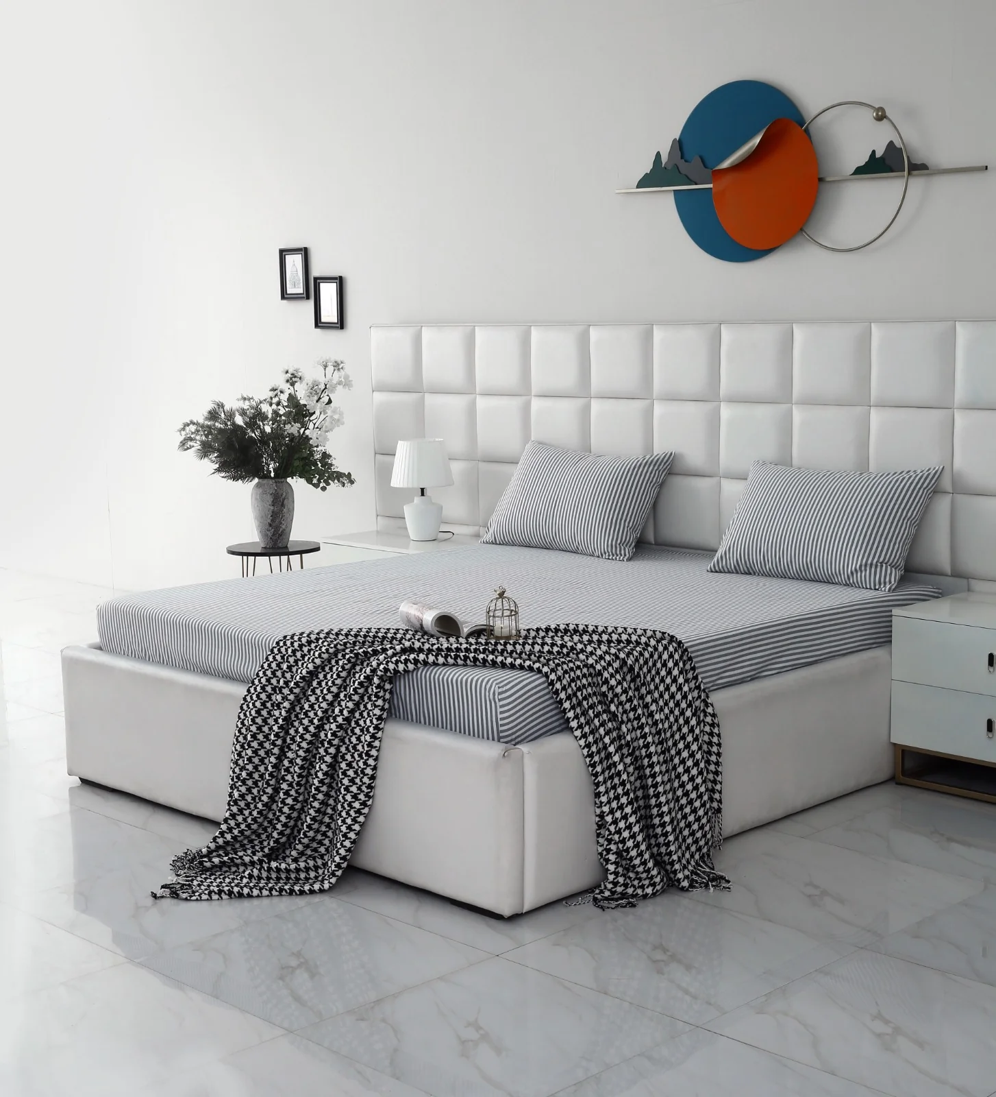 Zipper Mattress Cover Printed-Grey Stripes - Image 3