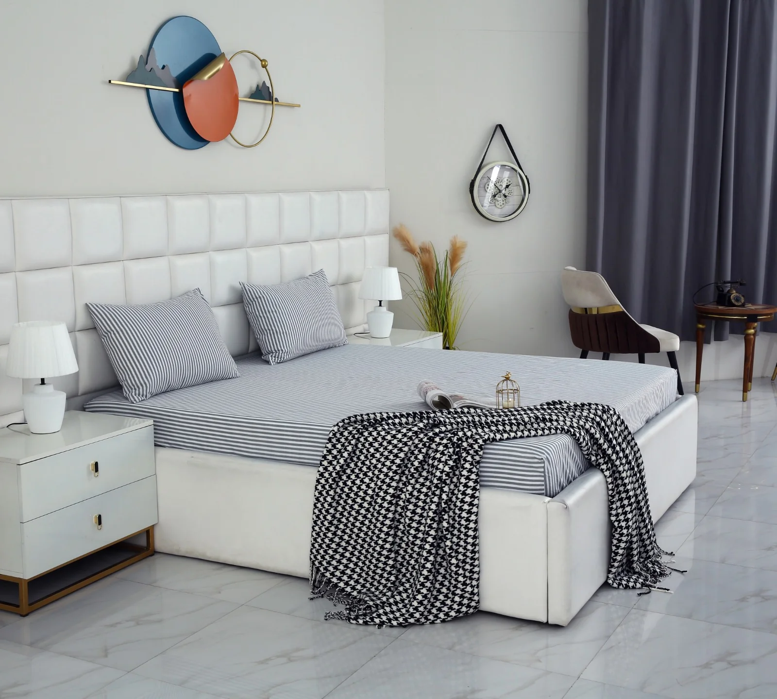 Zipper Mattress Cover Printed-Grey Stripes - Image 4