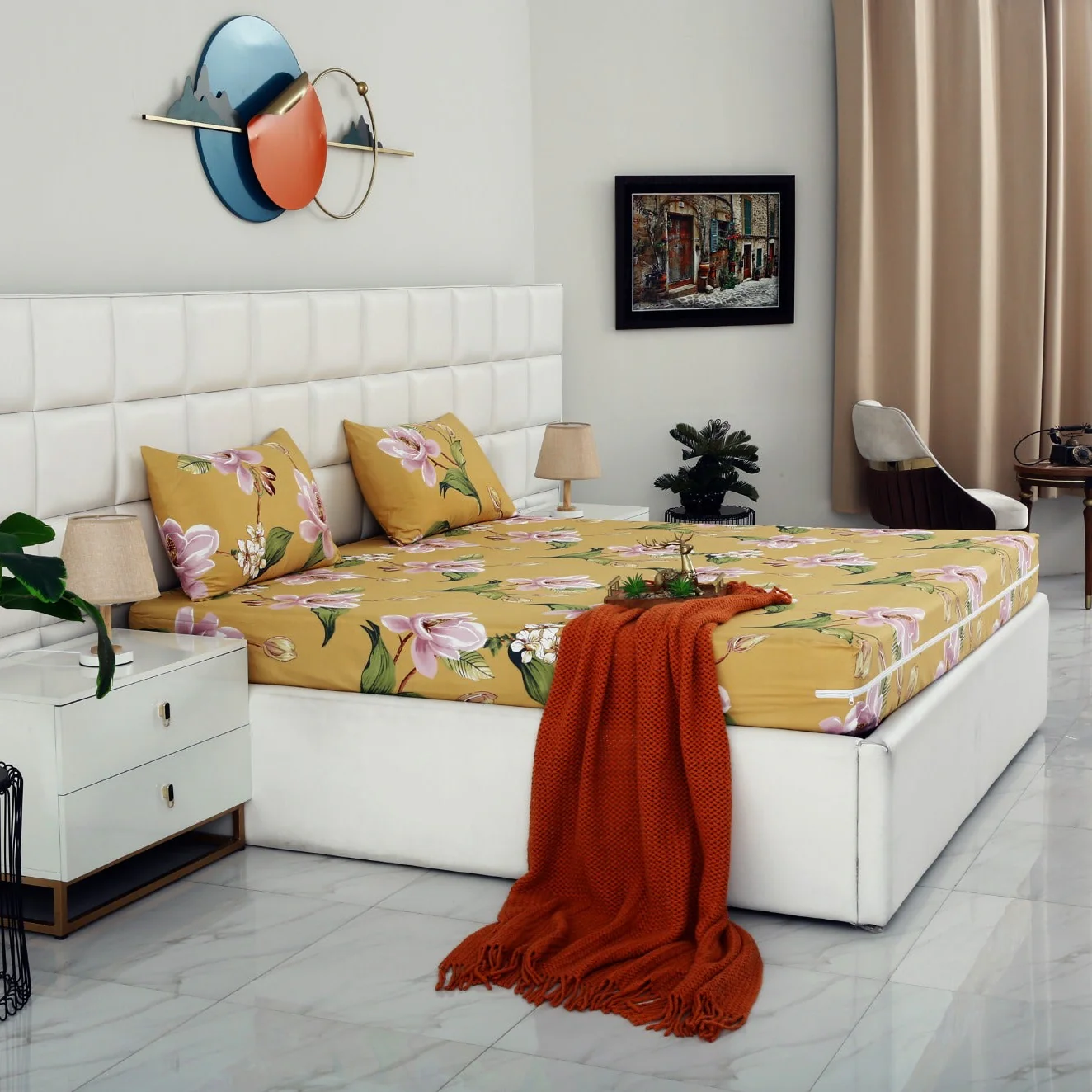 Zipper Mattress Cover Printed-Hibiscus
