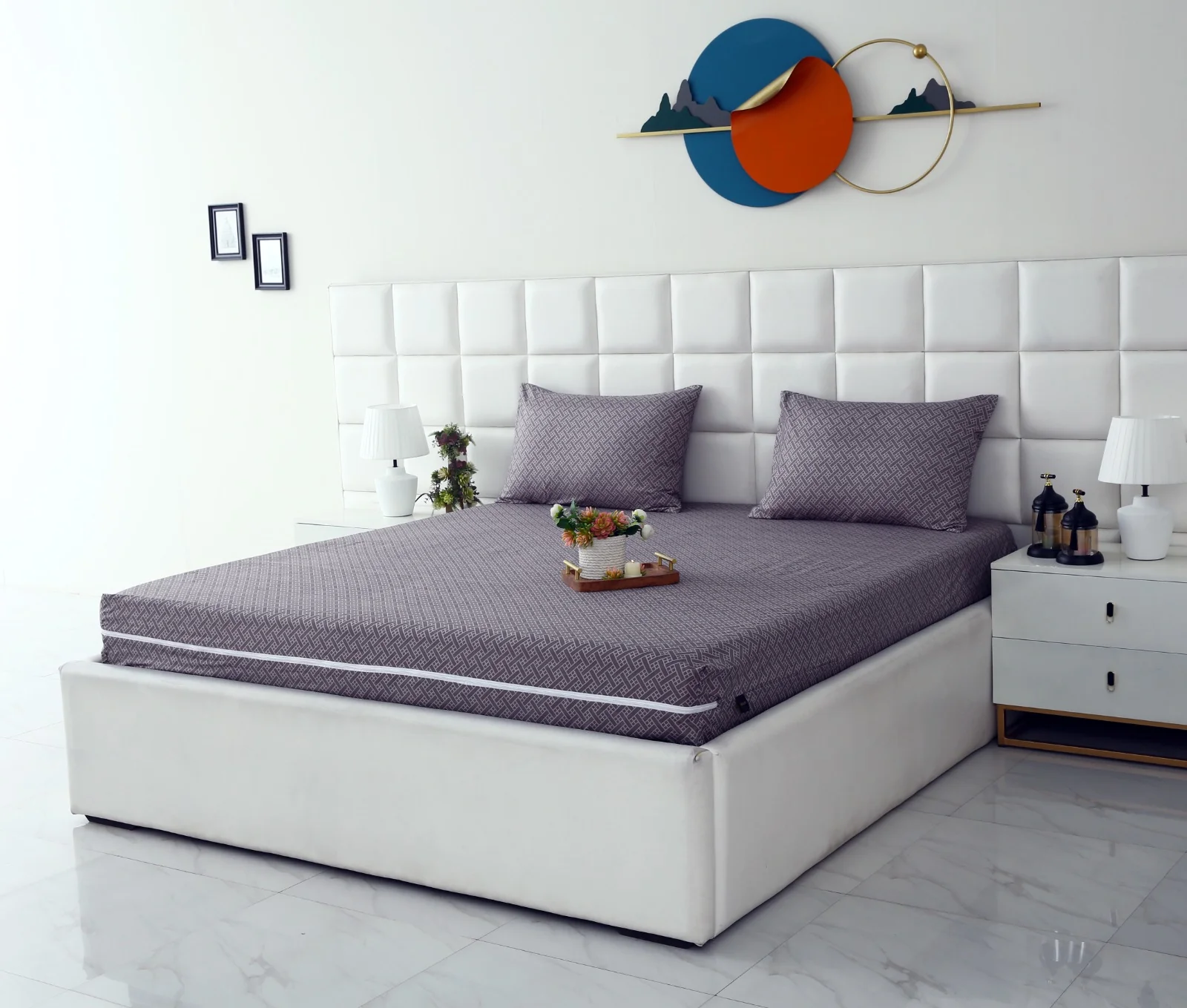 Zipper Mattress Cover Printed-Light Plaid