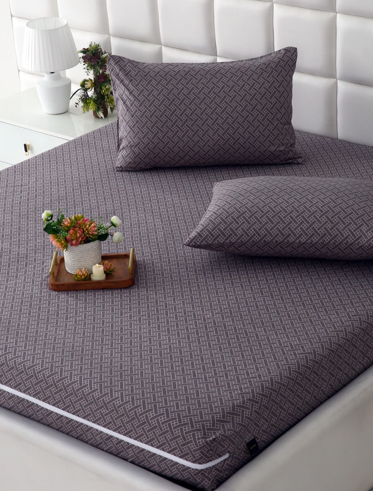 Zipper Mattress Cover Printed-Light Plaid - Image 9