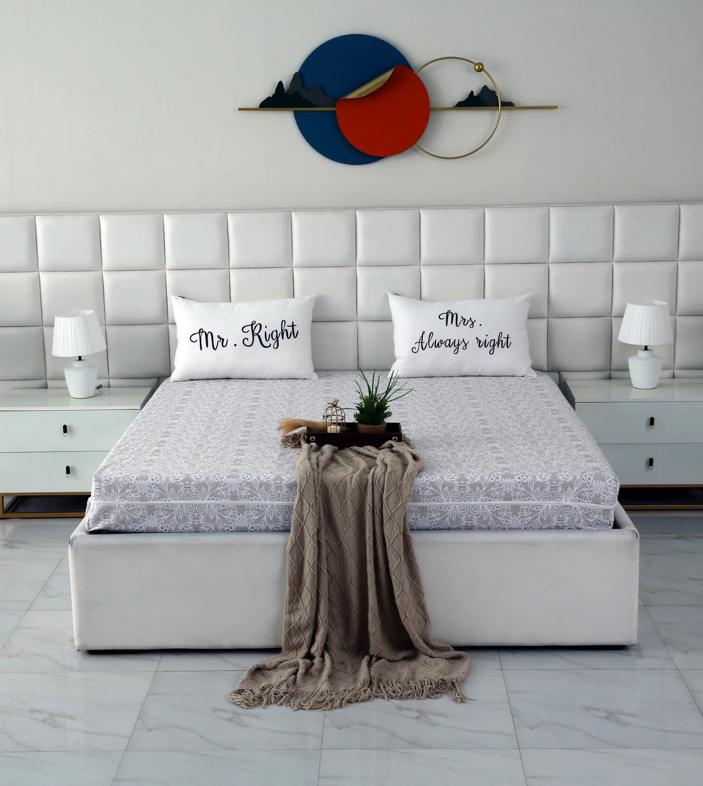 Zipper Mattress Cover Printed-Beige Flower
