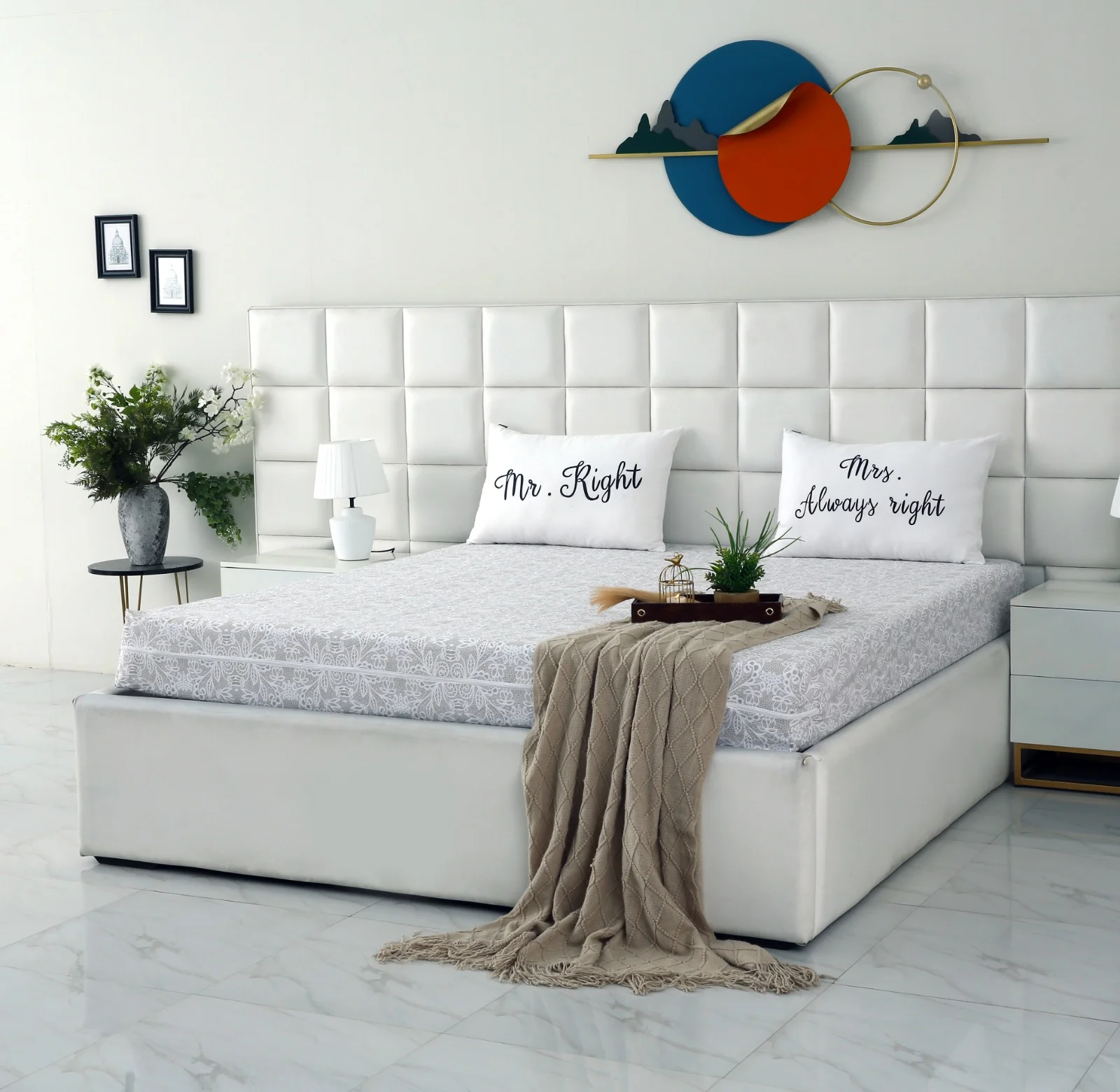 Zipper Mattress Cover Printed-Beige Flower - Image 2