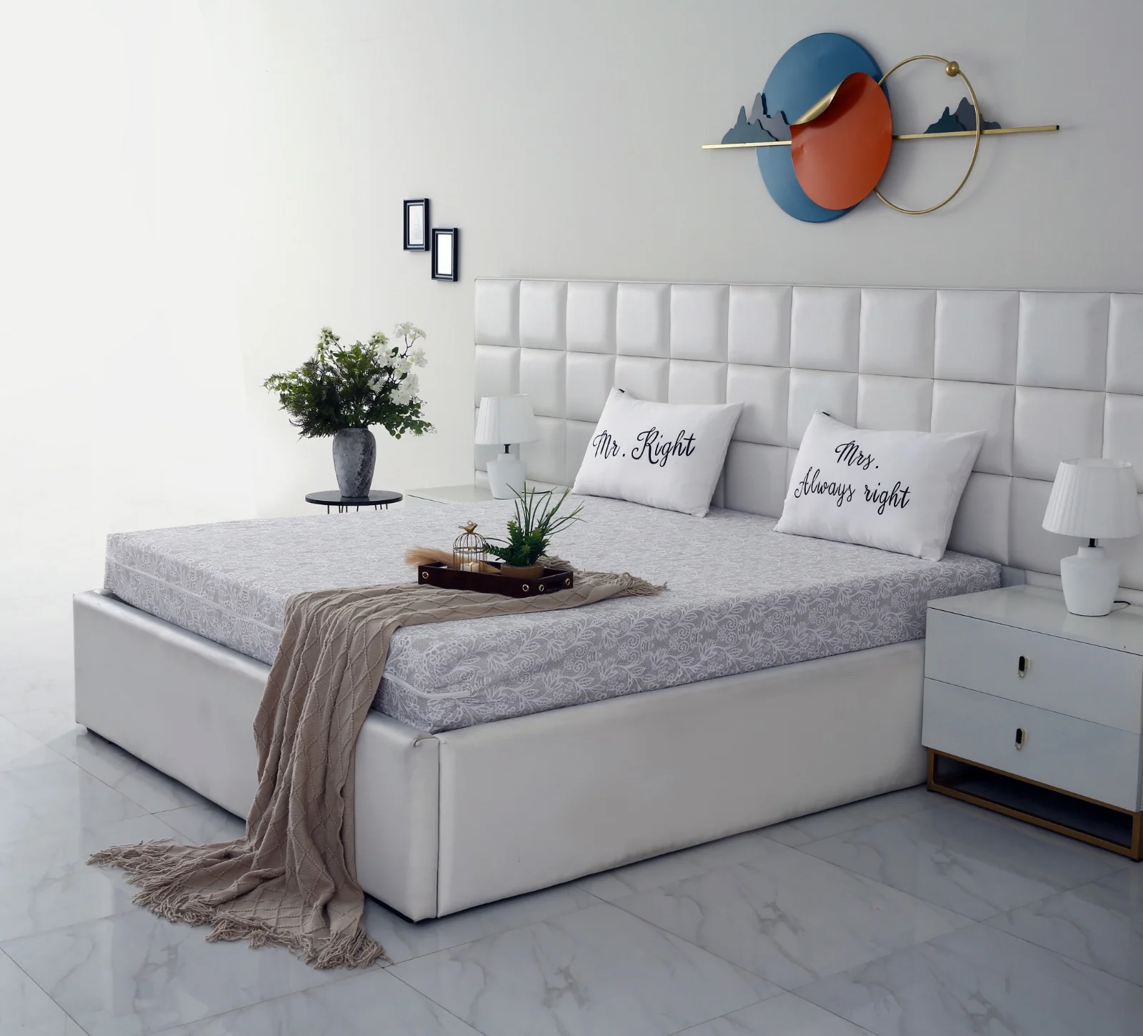 Zipper Mattress Cover Printed-Beige Flower - Image 3