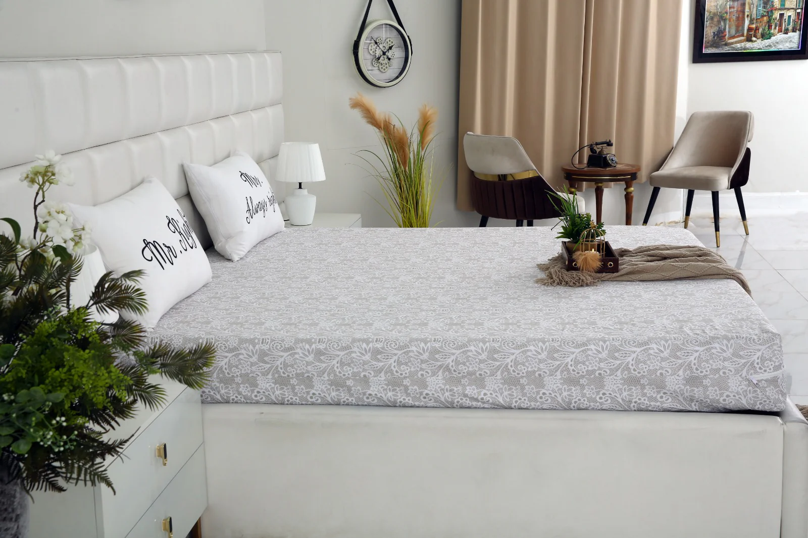 Zipper Mattress Cover Printed-Beige Flower - Image 6