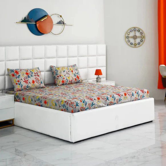 Zipper Mattress Cover Printed-Orange Lilly