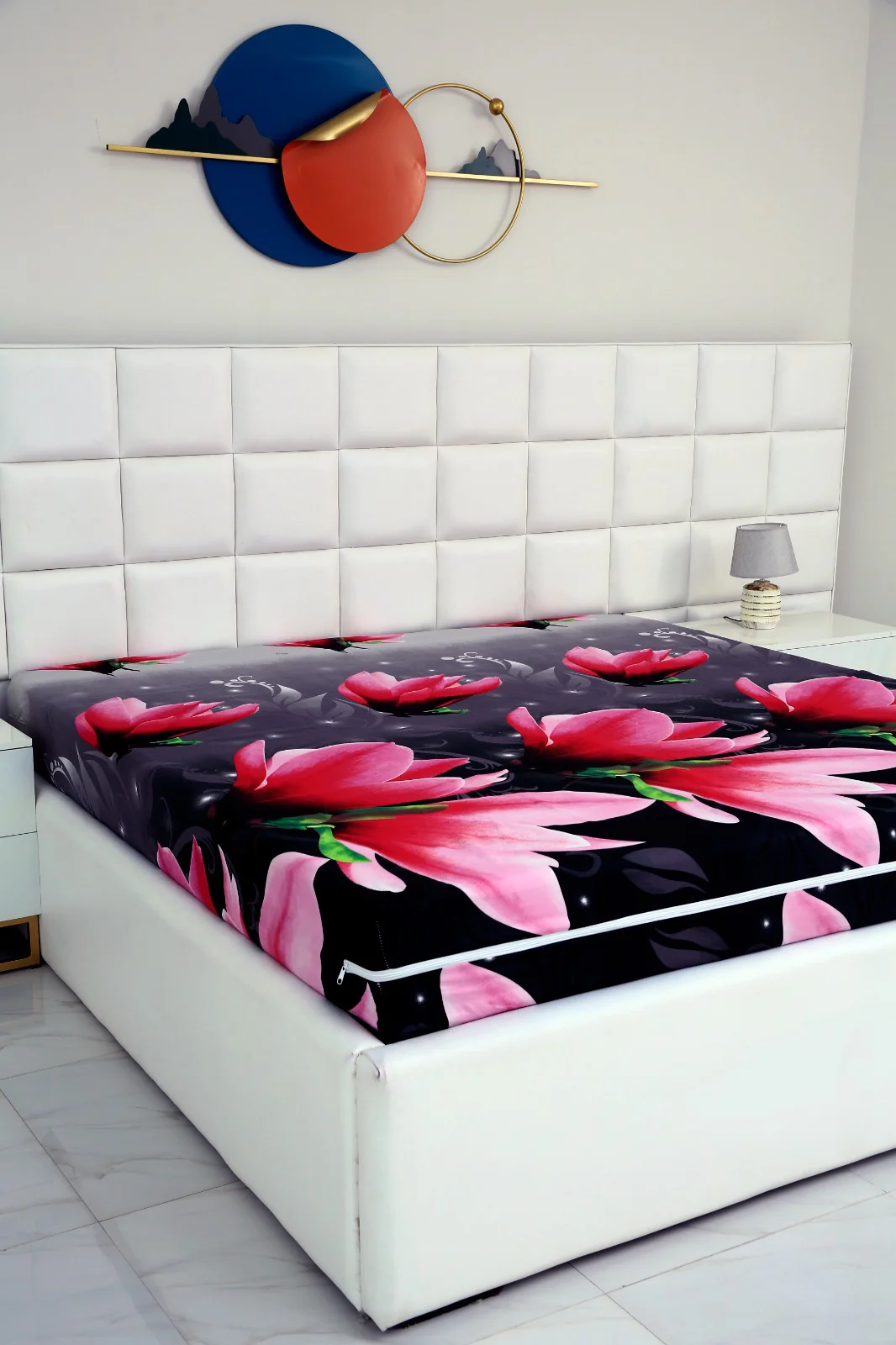 Zipper Mattress Cover Printed-Pink Lotus - Image 5