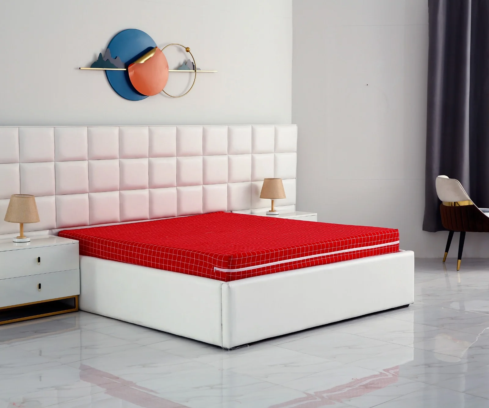 Zipper Mattress Cover Printed-Red Check