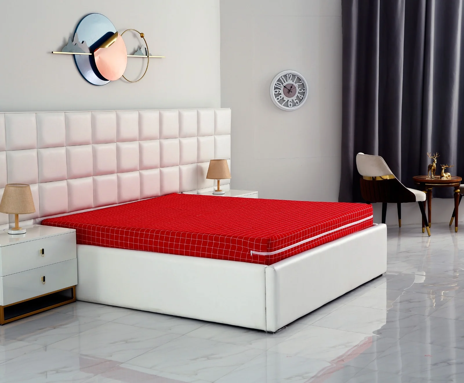 Zipper Mattress Cover Printed-Red Check - Image 2