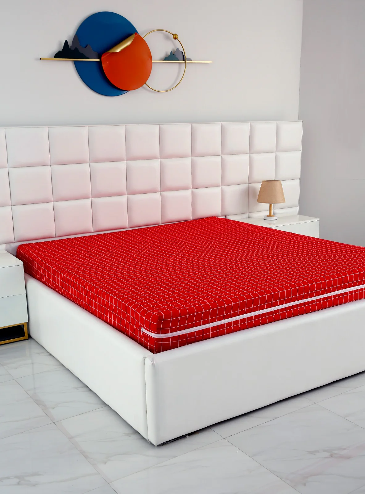 Zipper Mattress Cover Printed-Red Check - Image 3