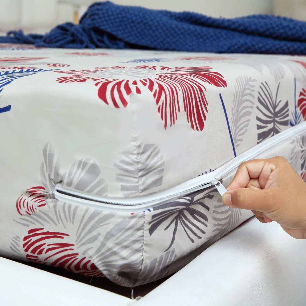 Zipper Mattress Cover Printed-Cherry Blosoom