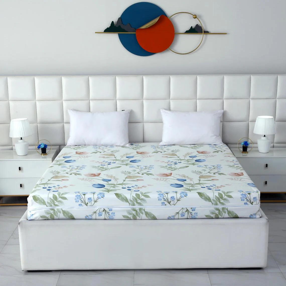 Zipper Mattress Cover Printed-Water Lilly