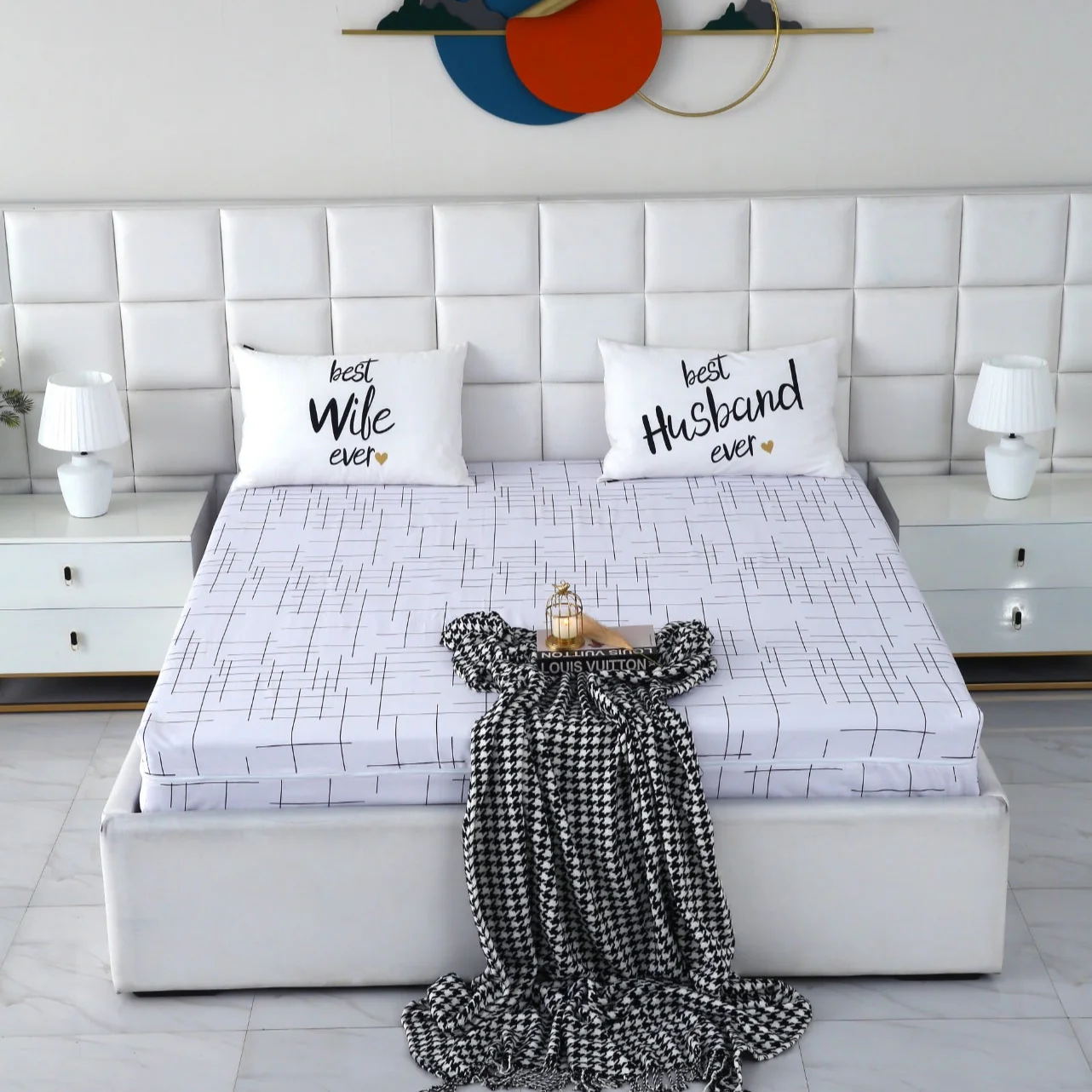 Zipper Mattress Cover Printed-White Check