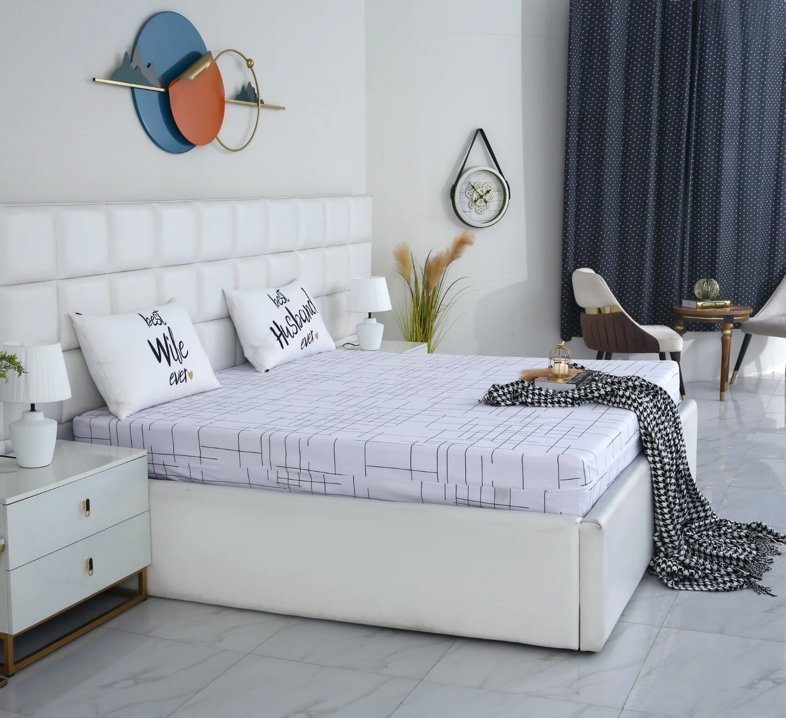 Zipper Mattress Cover Printed-White Check - Image 10