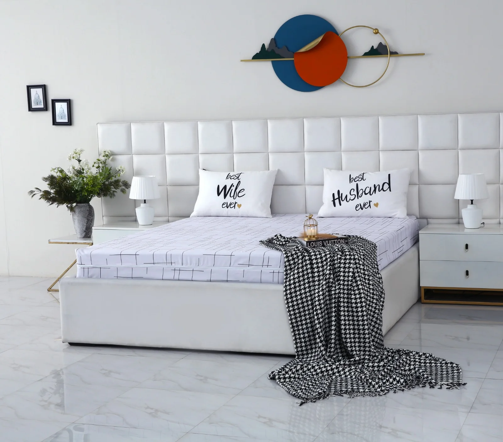 Zipper Mattress Cover Printed-White Check - Image 11