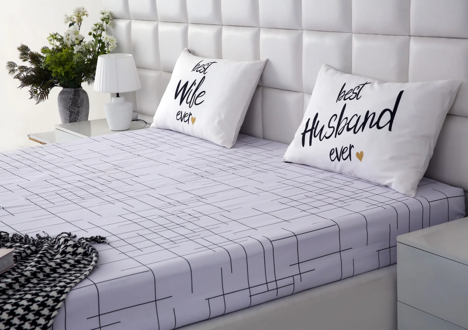Zipper Mattress Cover Printed-White Check - Image 12