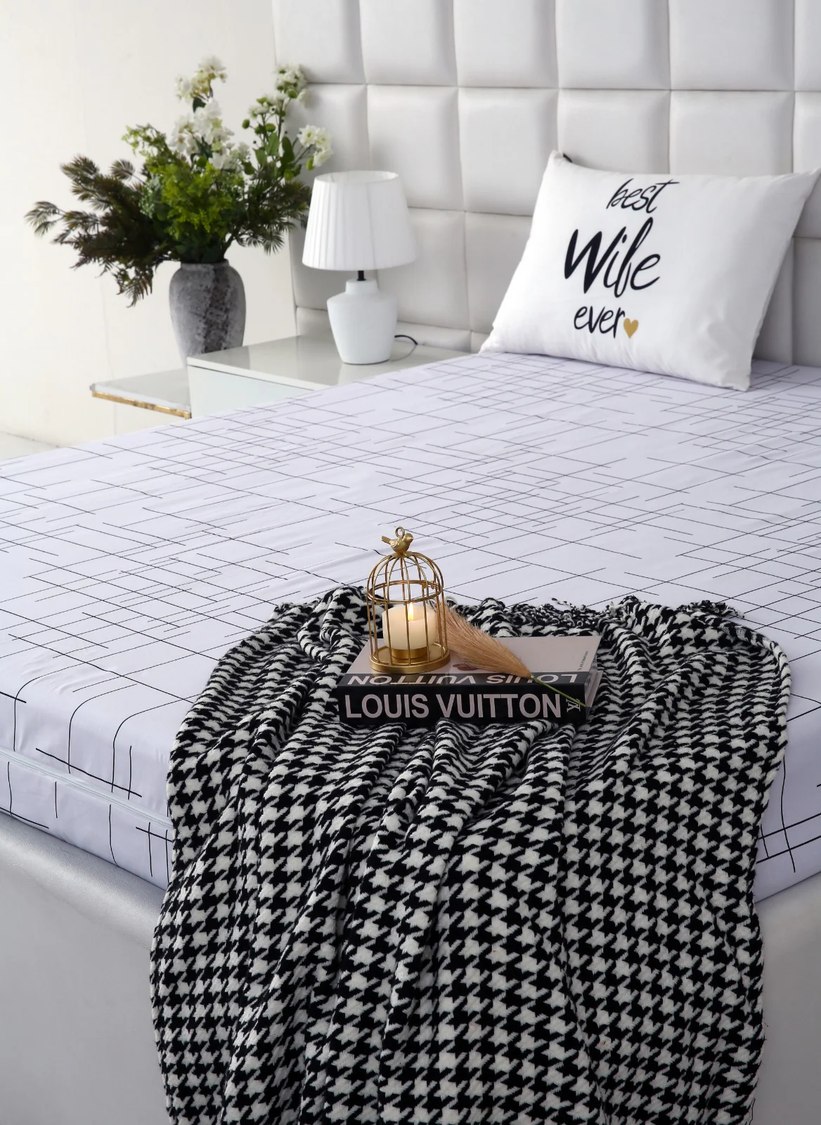 Zipper Mattress Cover Printed-White Check - Image 13