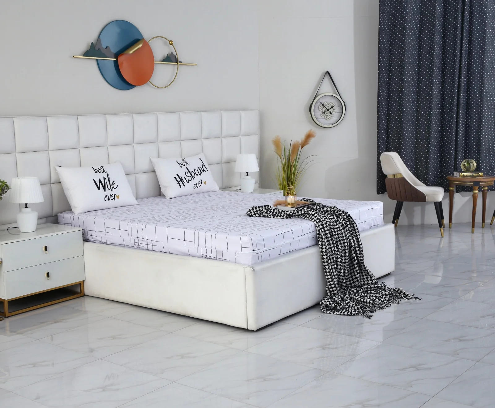 Zipper Mattress Cover Printed-White Check - Image 2