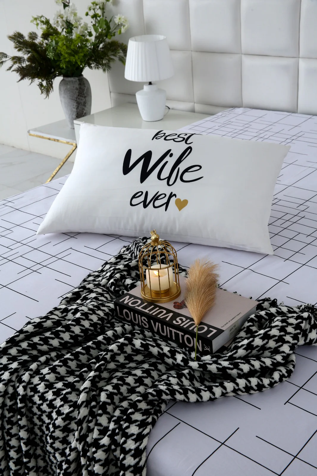 Zipper Mattress Cover Printed-White Check - Image 3