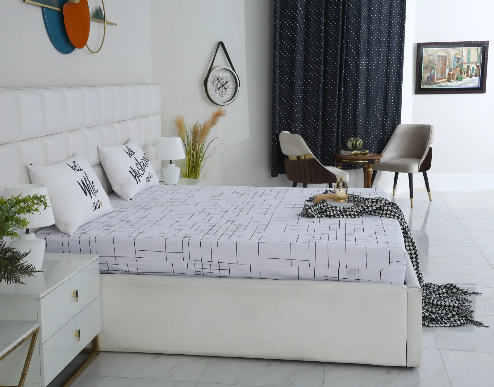 Zipper Mattress Cover Printed-White Check - Image 4