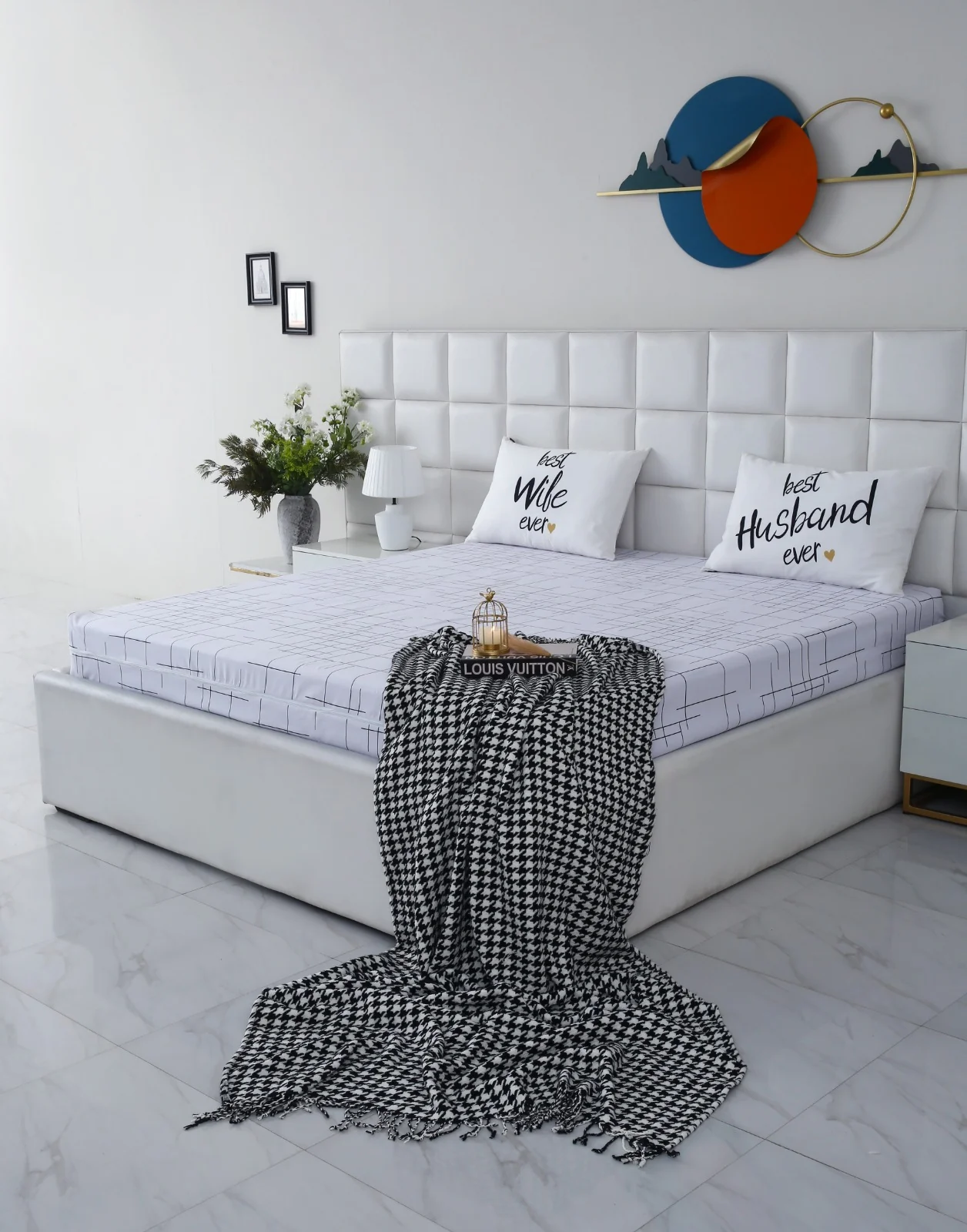 Zipper Mattress Cover Printed-White Check - Image 5