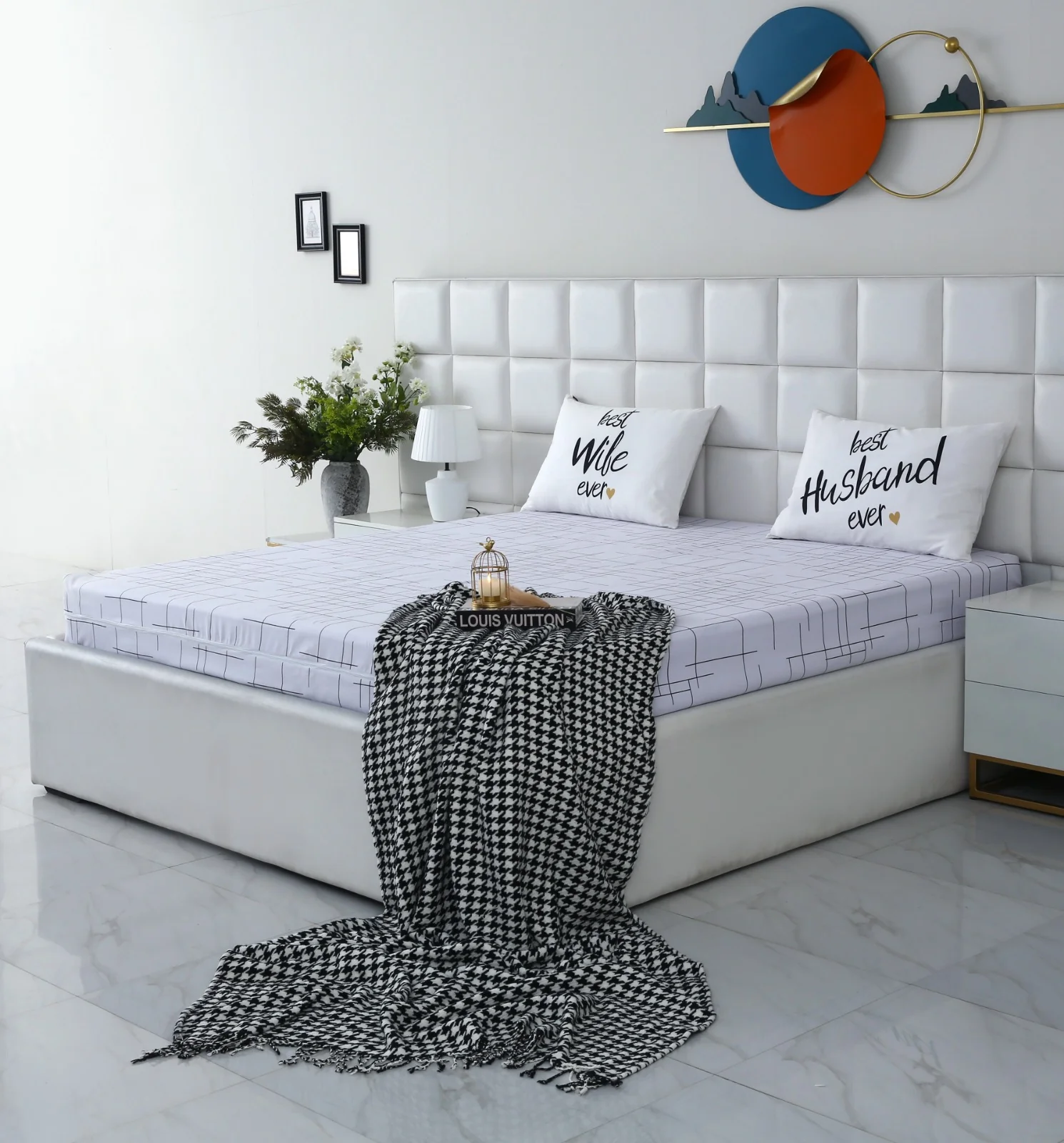 Zipper Mattress Cover Printed-White Check - Image 9